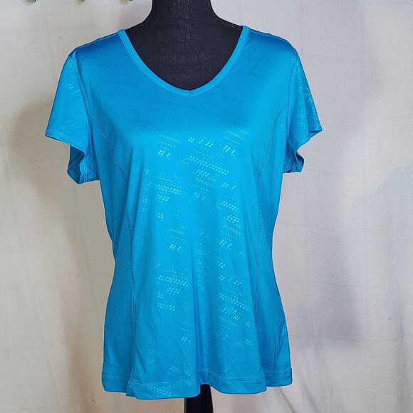 tek gear Tops - Tek Gear Aqua Blue Dot Pattern Short Sleeve Poly Span Mesh Back Workout Top XL